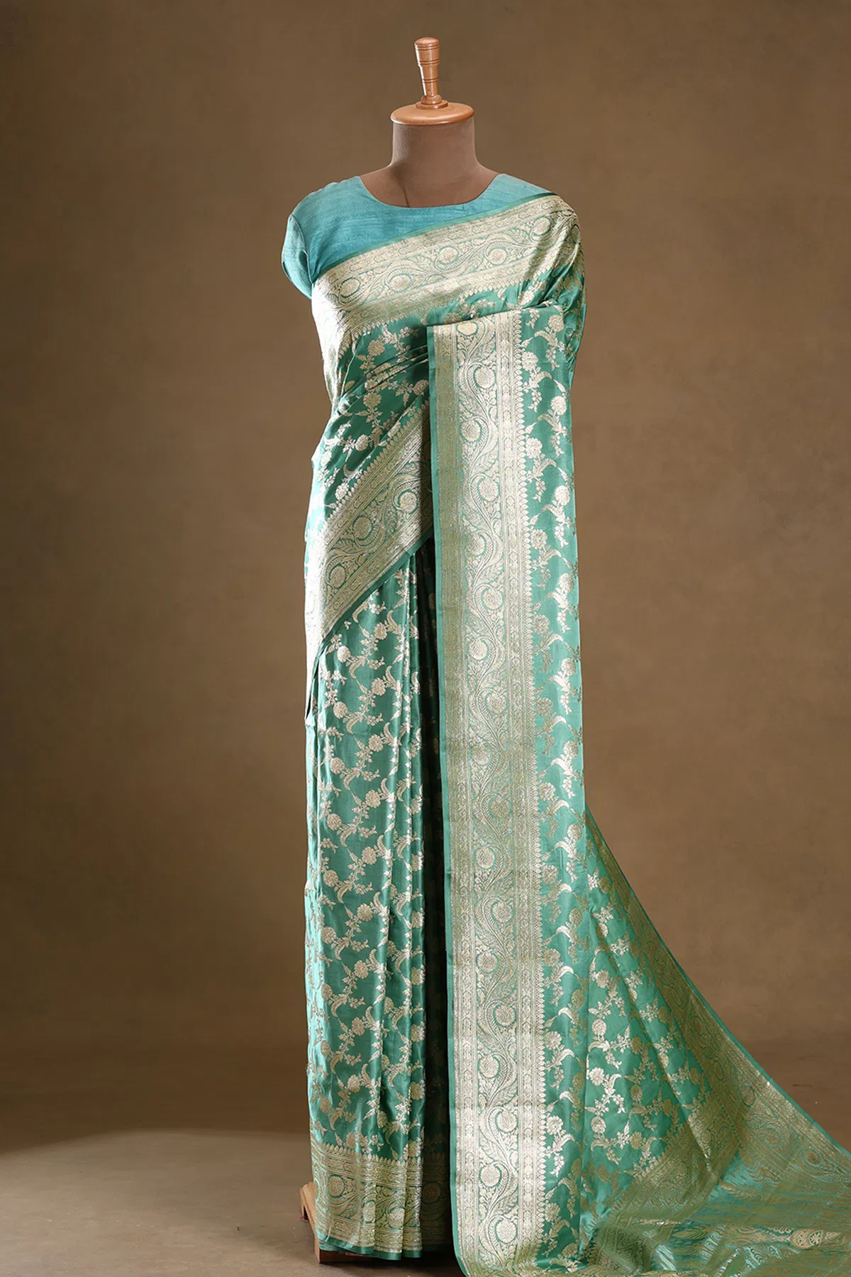 turquoise blue zari woven banarasi satin silk saree
